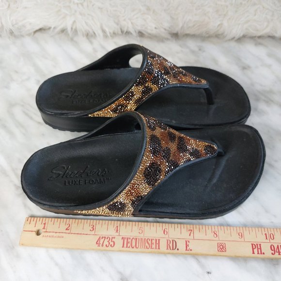 SKECHERS Woman's  Black Cali Gear Cali Breeze 2.0 Uproar Leopard Sandals 8M - Picture 3 of 6